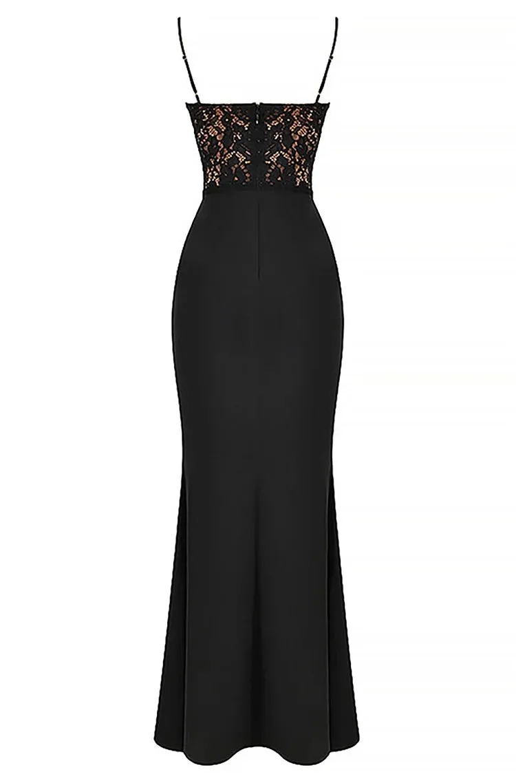 Lace Patchwork Cami Bodycon Fishtail Hem Gowns Maxi Dresses