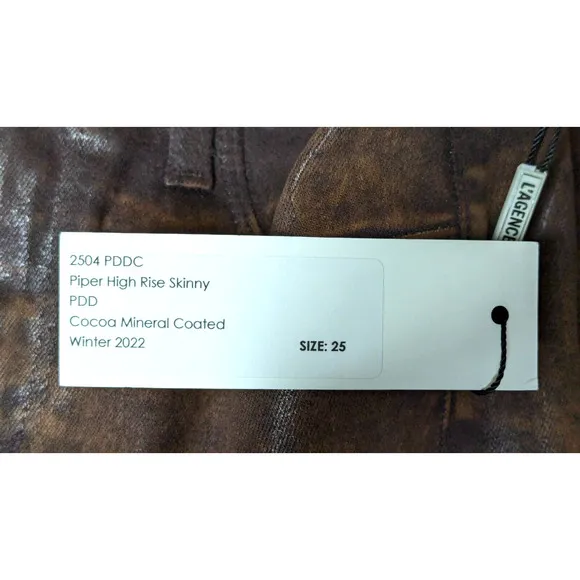L'Agence Jeans Womens 25 Brown Piper High Rise Skinny Cocoa Mineral Coated NEW