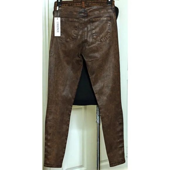 L'Agence Jeans Womens 25 Brown Piper High Rise Skinny Cocoa Mineral Coated NEW