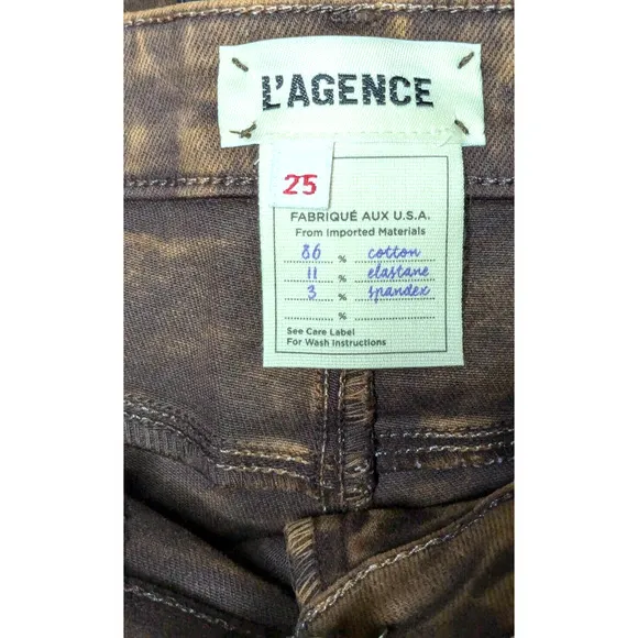 L'Agence Jeans Womens 25 Brown Piper High Rise Skinny Cocoa Mineral Coated NEW