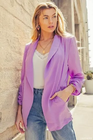 Lavender Satin Cinch Sleeve Blazer