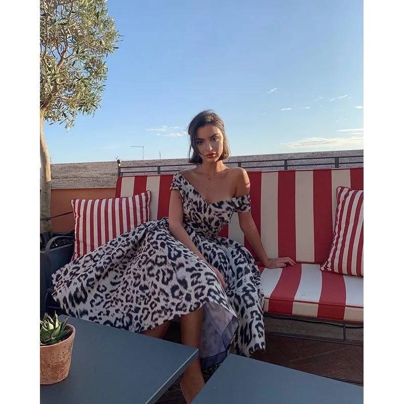 Leopard Off The Shoulder Midi Dresses