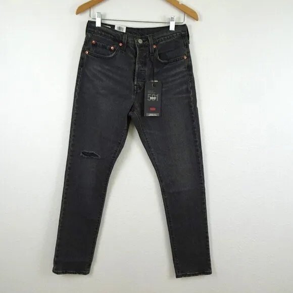 Levi's 501 Skinny Jeans Women's 27x30 Black Denim Distressed $98
