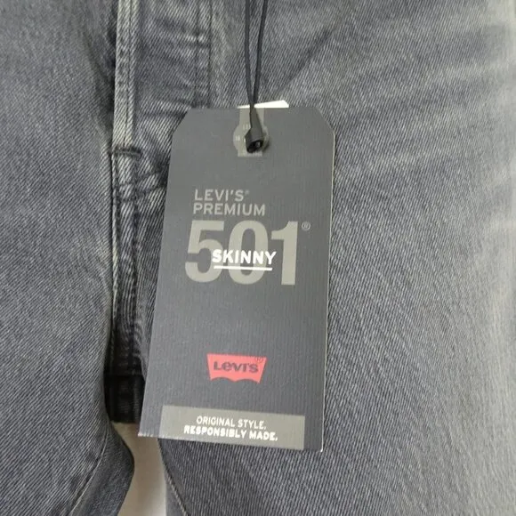 Levi's 501 Skinny Jeans Women's 27x30 Black Denim Distressed $98