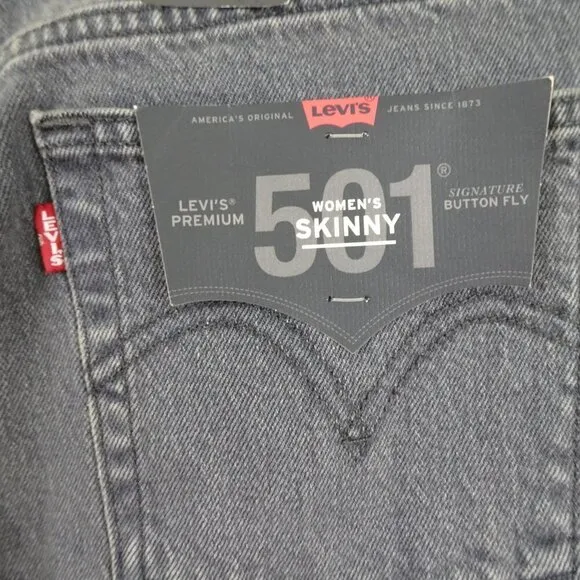 Levi's 501 Skinny Jeans Women's 27x30 Black Denim Distressed $98