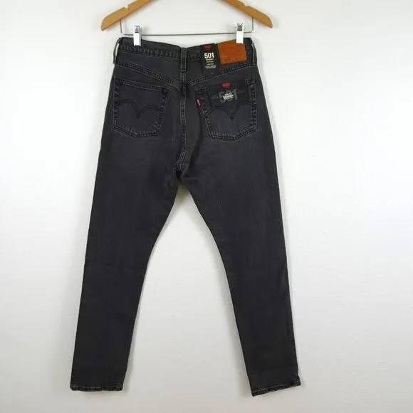 Levi's 501 Skinny Jeans Women's 27x30 Black Denim Distressed $98