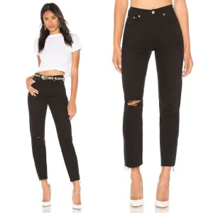 Levi’s • Wedgie Icon jean Black Desert distressed raw hem ripped knee slim