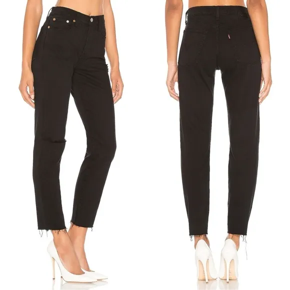 Levi’s • Wedgie Icon jean Black Desert distressed raw hem ripped knee slim