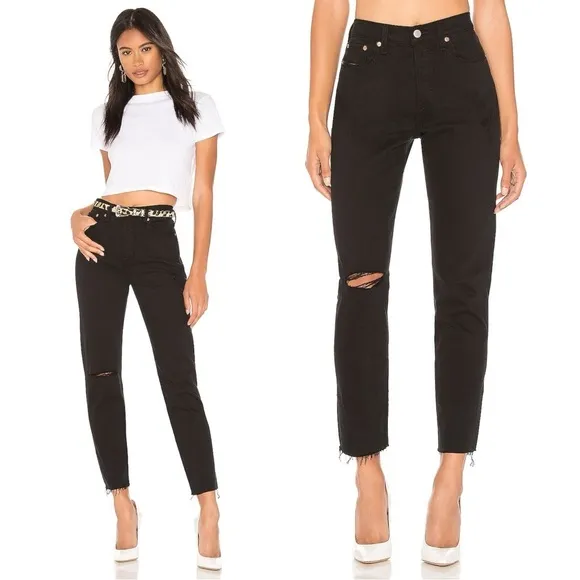 Levi’s • Wedgie Icon jean Black Desert distressed raw hem ripped knee slim