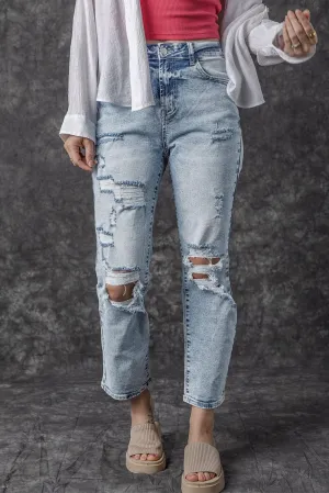 Light Wash Frayed High Waist Jeans