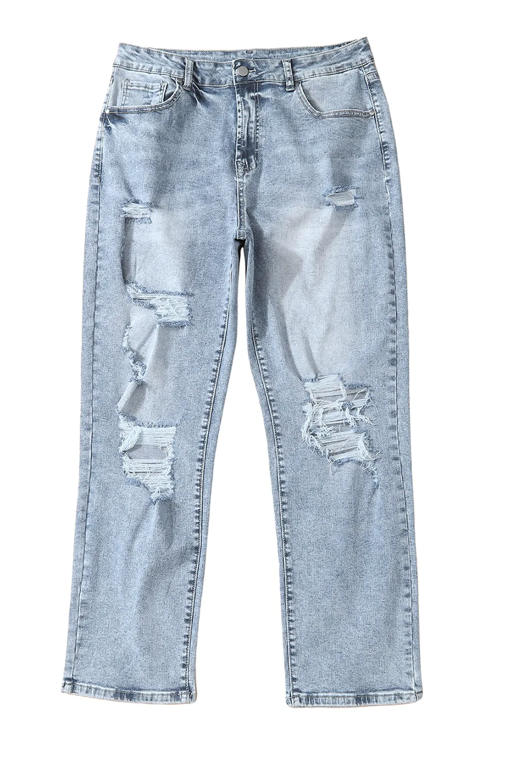 Light Wash Frayed High Waist Jeans