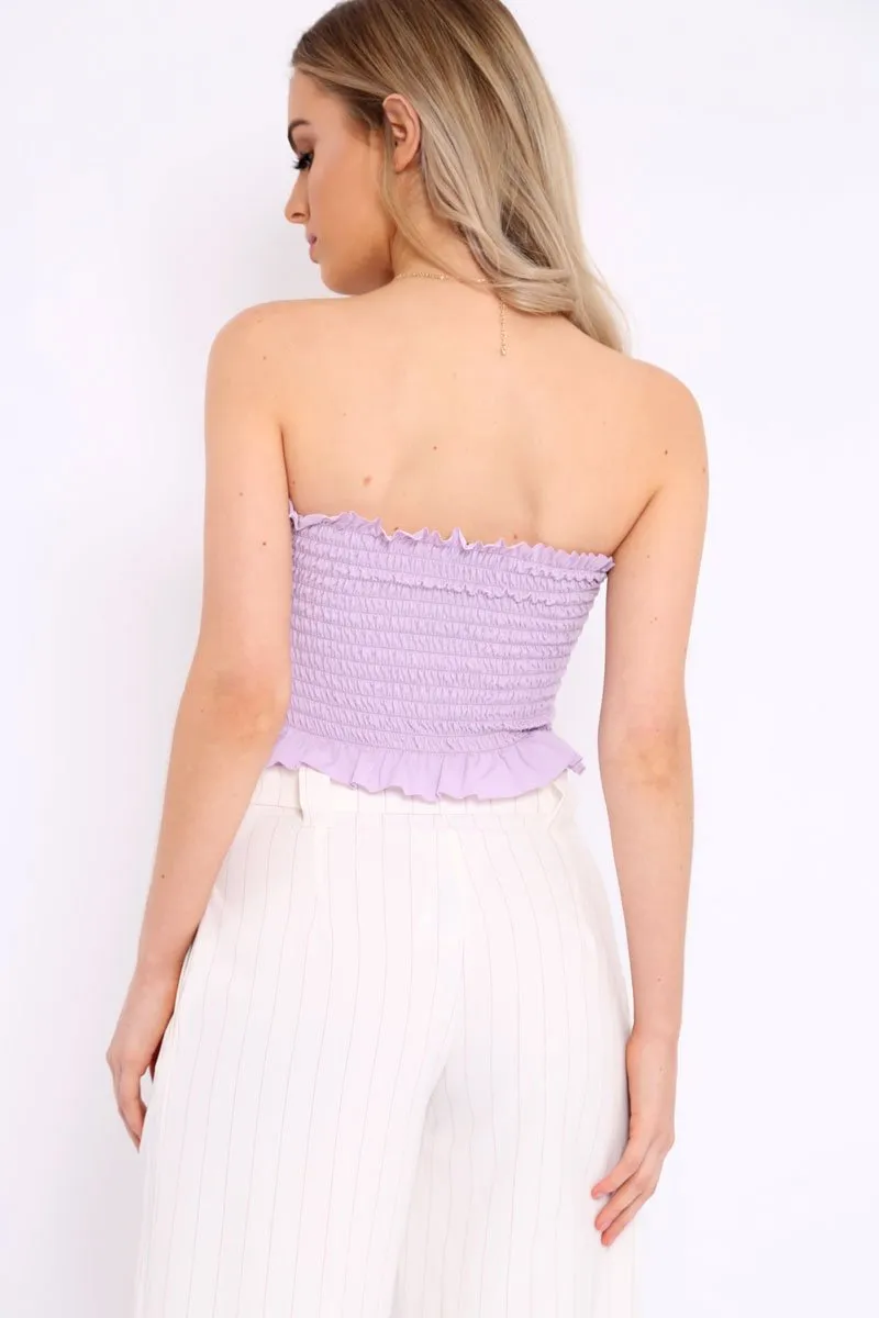Lilac Shirred Frill Bandeau Crop Top - Camren