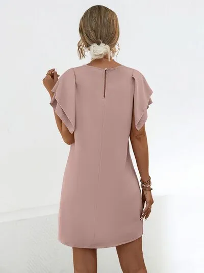 Mabel Round Neck Flutter Sleeve Mini Dress