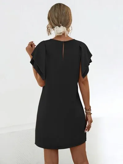 Mabel Round Neck Flutter Sleeve Mini Dress