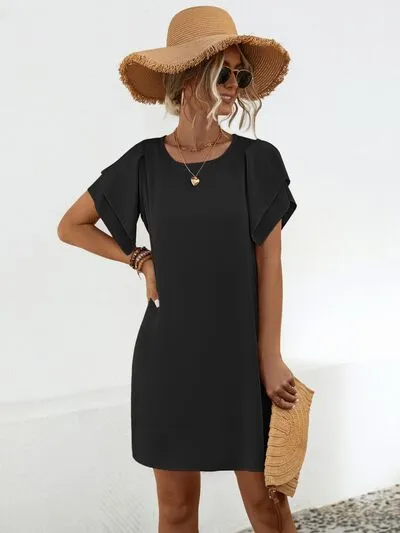 Mabel Round Neck Flutter Sleeve Mini Dress