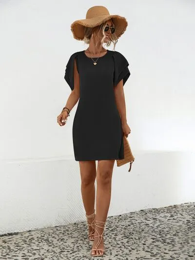 Mabel Round Neck Flutter Sleeve Mini Dress
