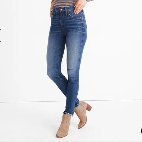 Madewell 10” High Riser Skinny skinny jeans raw hem medium wash size 25