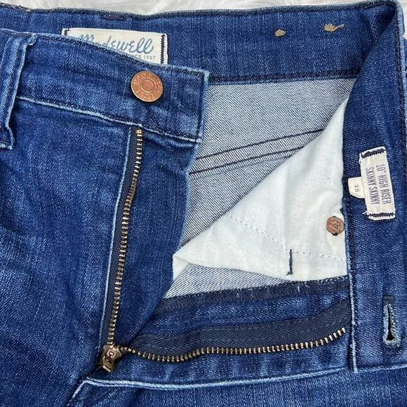 Madewell 10” High Riser Skinny skinny jeans raw hem medium wash size 25