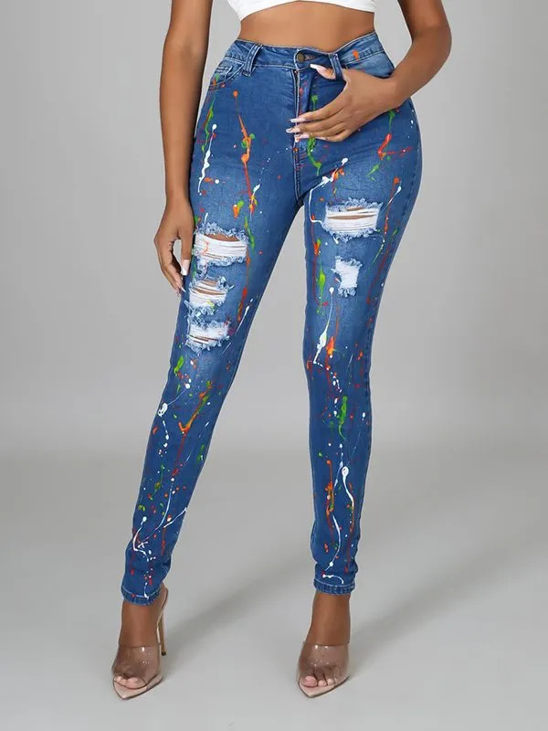 Mangocouture Spraying Ripped Jeans