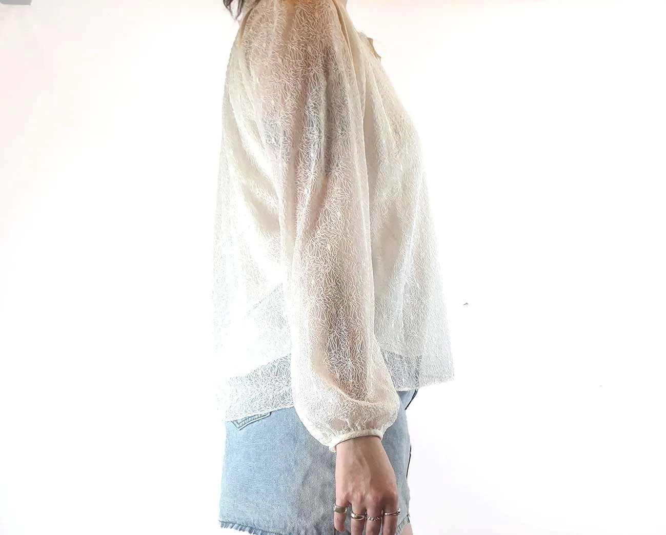 Megan park cream lazy long sleeve top size 3 fits AU 12