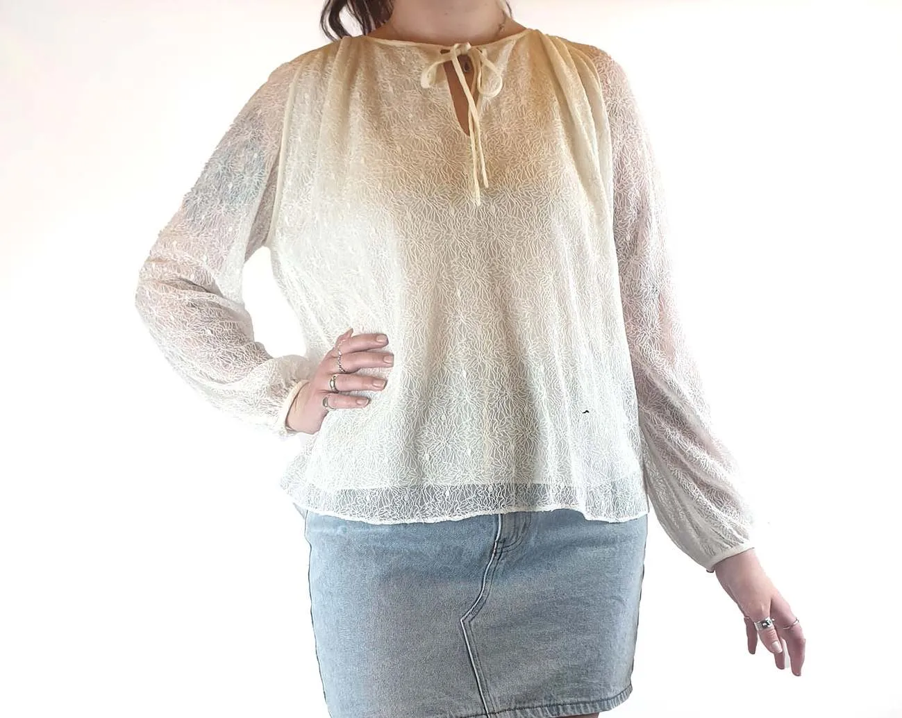 Megan park cream lazy long sleeve top size 3 fits AU 12
