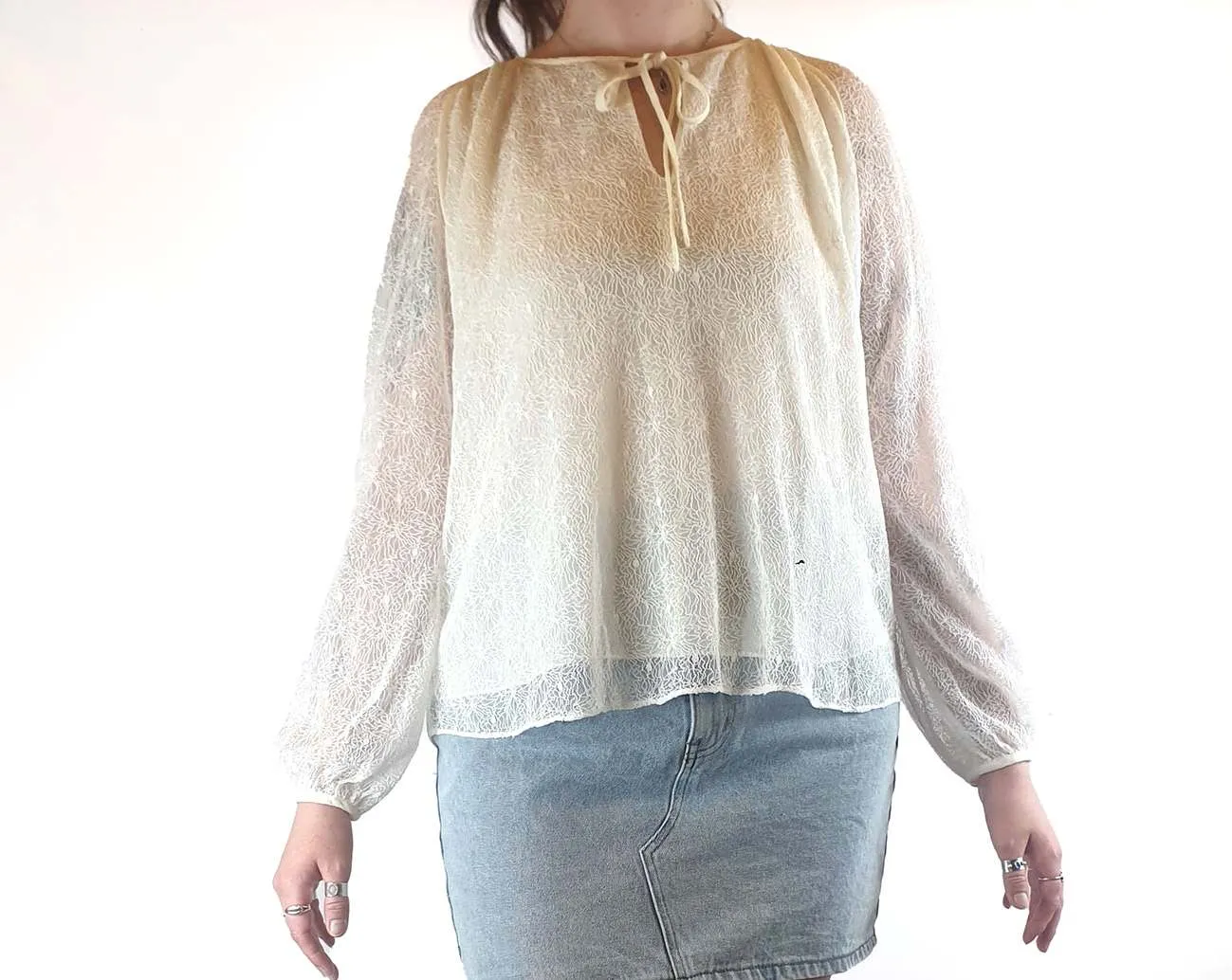 Megan park cream lazy long sleeve top size 3 fits AU 12