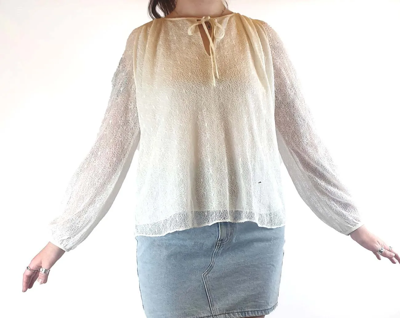 Megan park cream lazy long sleeve top size 3 fits AU 12