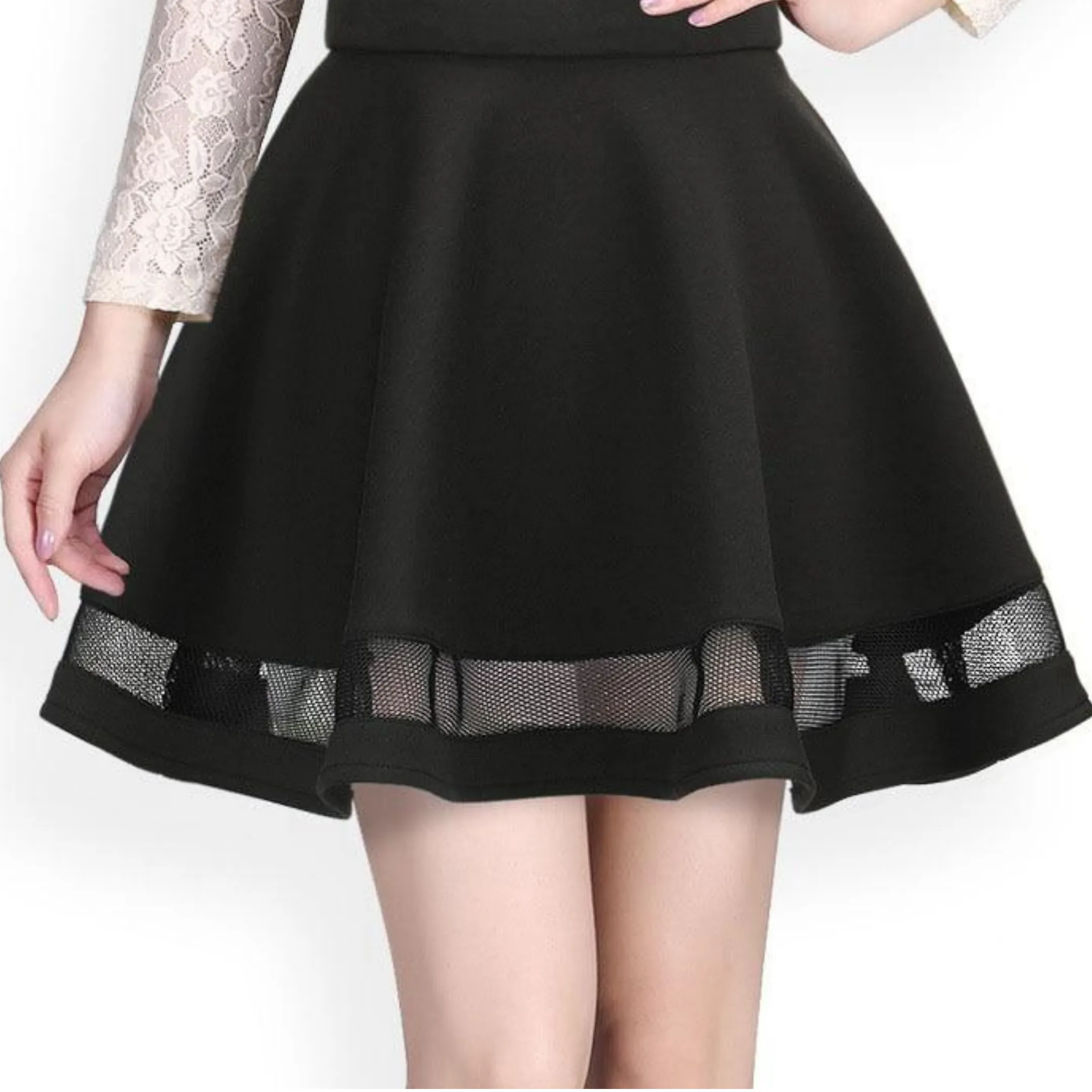 Mini skirt with mesh inserts