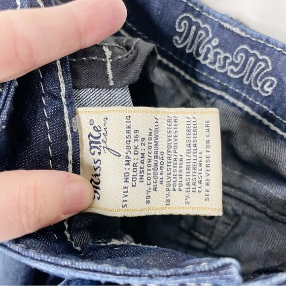 Miss Me Mid Rise Embroidered Sequin Pocket Ankle Skinny Jeans Dark Wash Size 29
