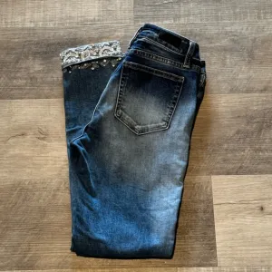 Miss Me skinny ankle jeans sz27. Stretchy, embellished cuffs in legs worn twice