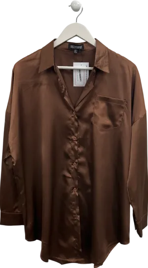 Missy Empire Brown Oversized Satin Shirt UK 10
