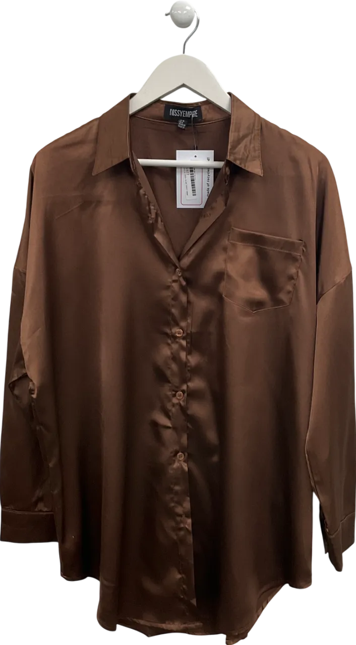 Missy Empire Brown Oversized Satin Shirt UK 10