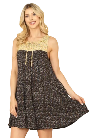 Navy Multi Sleeveless Keyhole Tie Babydoll Printed Mini Dress -  Pack of 6