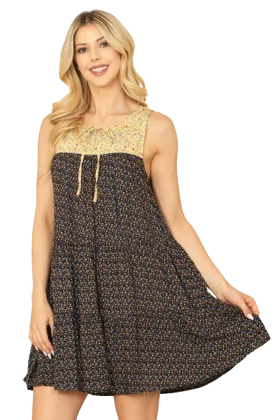 Navy Multi Sleeveless Keyhole Tie Babydoll Printed Mini Dress -  Pack of 6