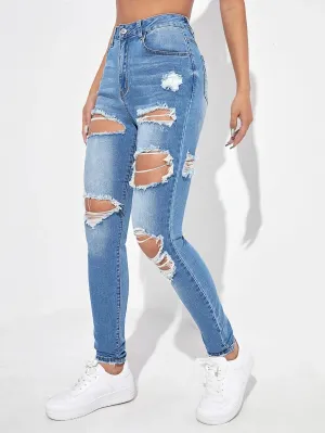 New Shein Ripped Skinny Jeans, Sz M! These have a very nice stretch too them and the distress it cute