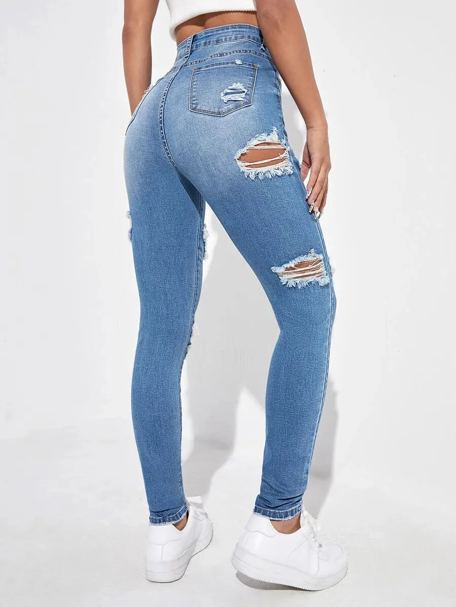 New Shein Ripped Skinny Jeans, Sz M! These have a very nice stretch too them and the distress it cute
