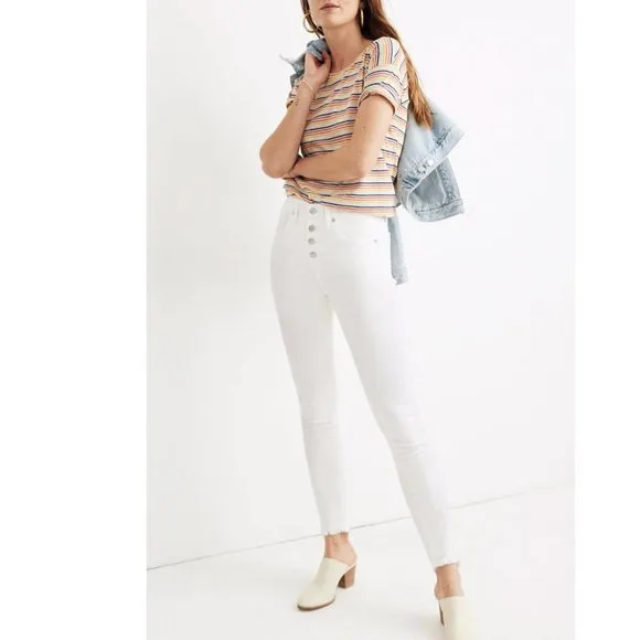 NWOT Madewell  9&quot; Mid-Rise Raw Hem Skinny Jeans in Pure White