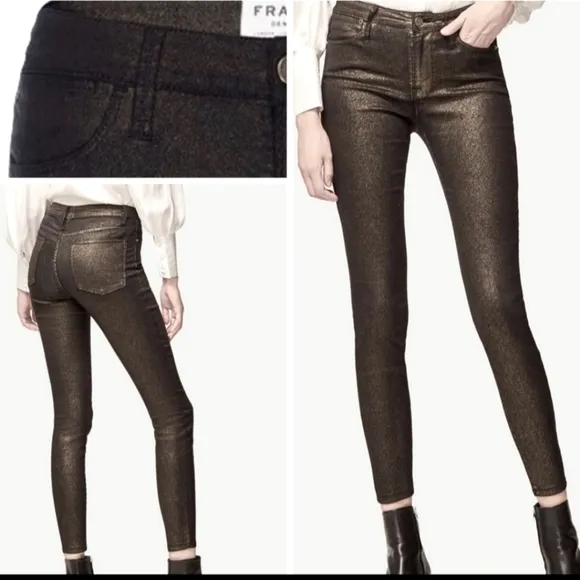 NWT Frame Metallic High Rise Skinny Fit in Old Gold Size 30 NWT