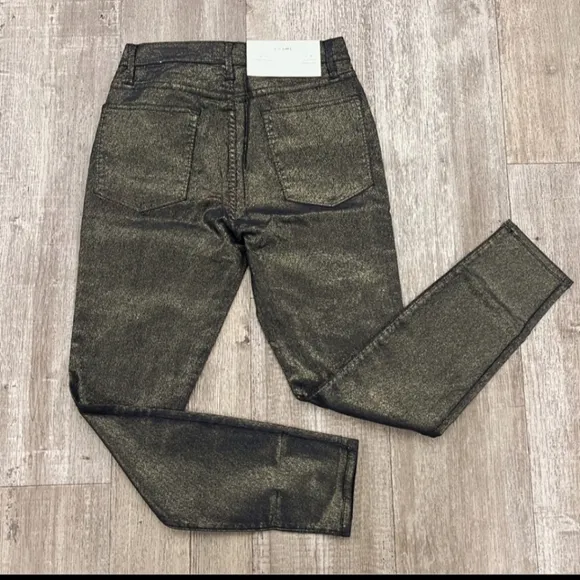 NWT Frame Metallic High Rise Skinny Fit in Old Gold Size 30 NWT