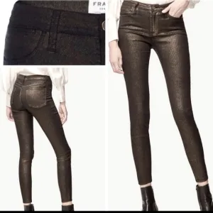 NWT Frame Metallic High Rise Skinny Fit in Old Gold Size 30 NWT