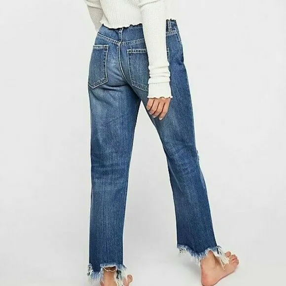 NWT  Free People Maggie Cotton Ripped Straight-Leg Jean 26