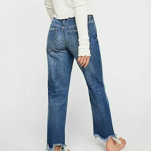 NWT  Free People Maggie Cotton Ripped Straight-Leg Jean 26