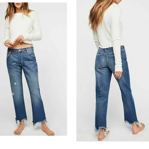 NWT  Free People Maggie Cotton Ripped Straight-Leg Jean 26