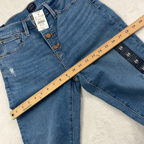 NWT J Crew 28, 6 10&quot; High Rise Fly Button 28&quot; Inseam  Blue Skinny Denim Jeans