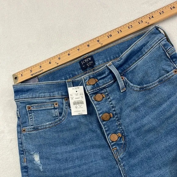 NWT J Crew 28, 6 10&quot; High Rise Fly Button 28&quot; Inseam  Blue Skinny Denim Jeans