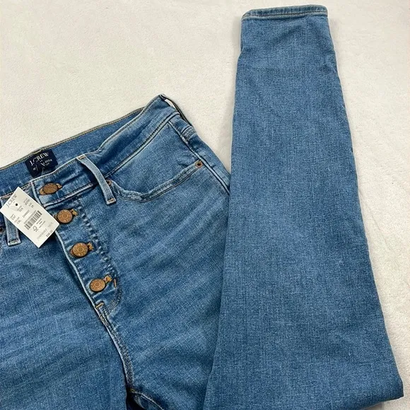 NWT J Crew 28, 6 10&quot; High Rise Fly Button 28&quot; Inseam  Blue Skinny Denim Jeans
