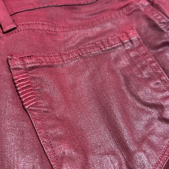 Paige verdugo ankle Shiraz silk coated skinny ankle jeans denim deep red wine