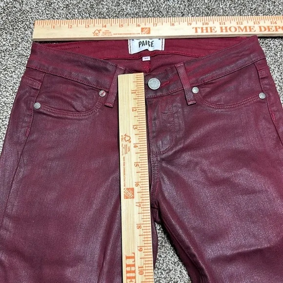 Paige verdugo ankle Shiraz silk coated skinny ankle jeans denim deep red wine