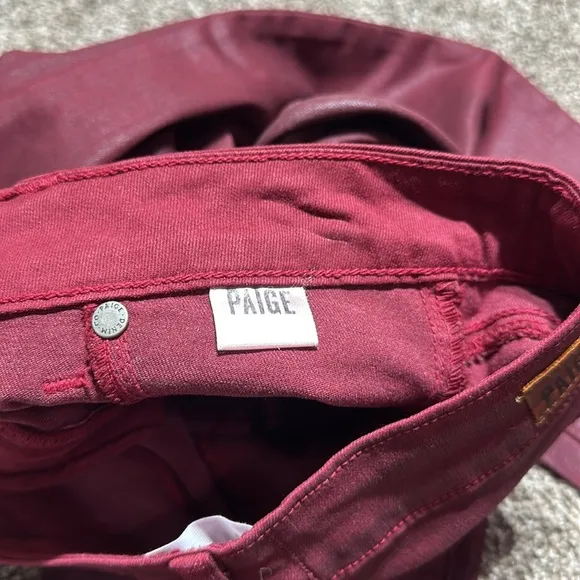 Paige verdugo ankle Shiraz silk coated skinny ankle jeans denim deep red wine