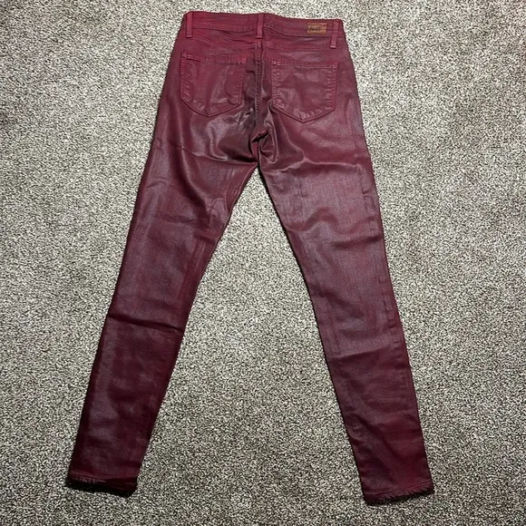 Paige verdugo ankle Shiraz silk coated skinny ankle jeans denim deep red wine